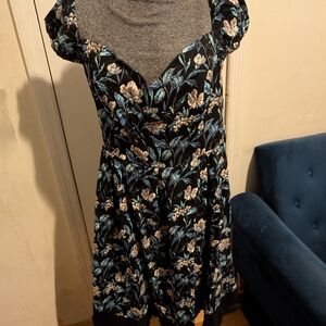 Floral Black and Blue Dress